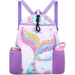 Waterproof Mermaid Swim Bag for Kids - Perfect Girls Beach Drawstring Backpack